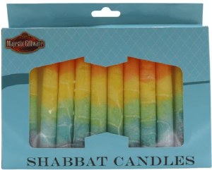 Picture of Dripless Shabbos Candles Handcrafted Multi Color Stripe Design Fantasy Orange 5.5" 12 Count